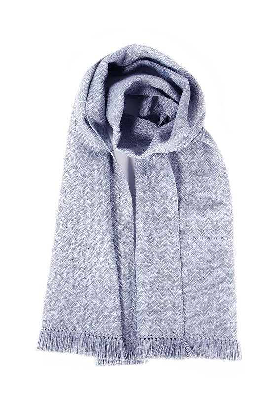 Bufanda de algodón reciclado vegana azul claro hecha a mano en telar